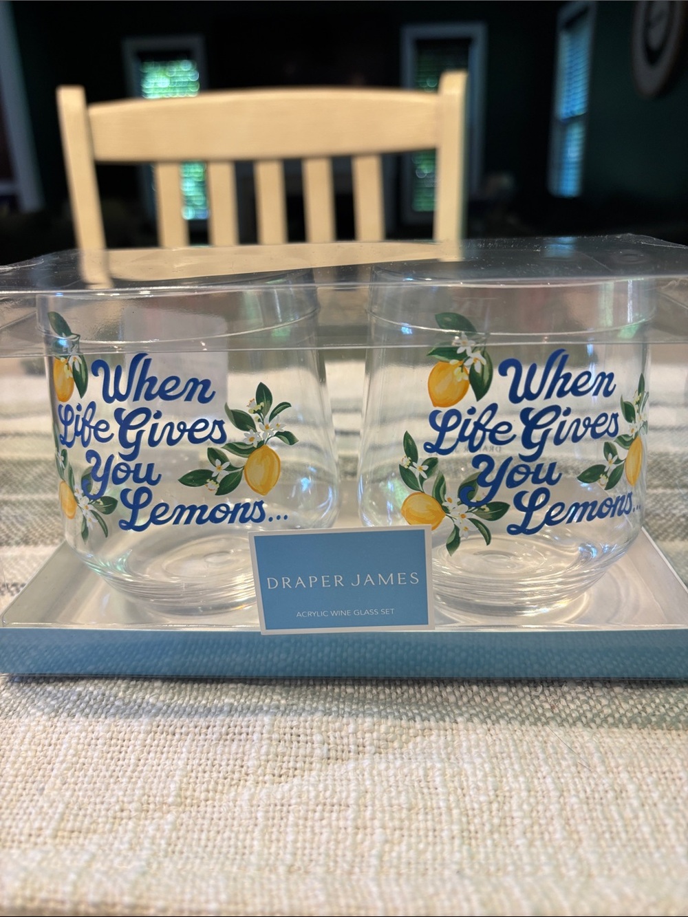 CCO NWT Draper James When Life Gives You Lemons Acrylic Wine Glass Set - Picture 4 of 6